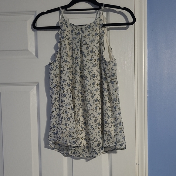 A. Byer Tops - Floral Sleeveless Top - Blue and White